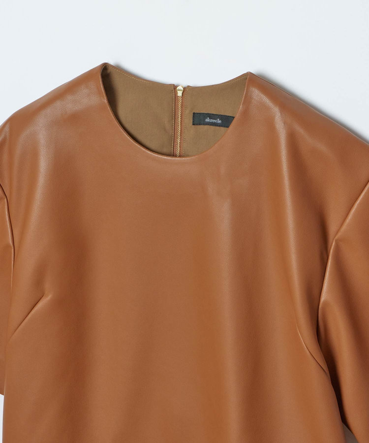 allureville フェイクレザーTブラウス ブラウン (81)