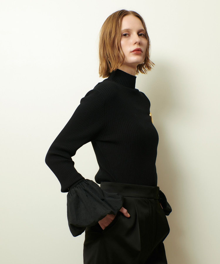 allureville タフタバルーンスリーブコンビプルオーバー ブラック (95)