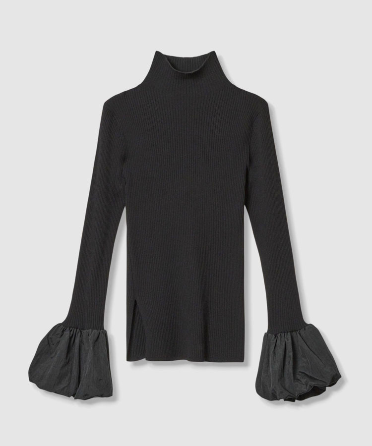 allureville タフタバルーンスリーブコンビプルオーバー ブラック (95)