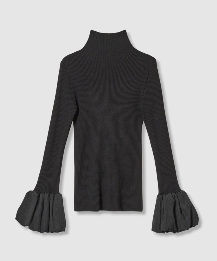 allureville タフタバルーンスリーブコンビプルオーバー ブラック (95)