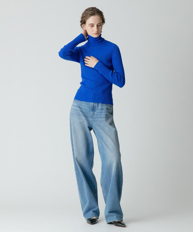 allureville 釦ディティール2WAY ネックリブプルオーバー ブルー (61)