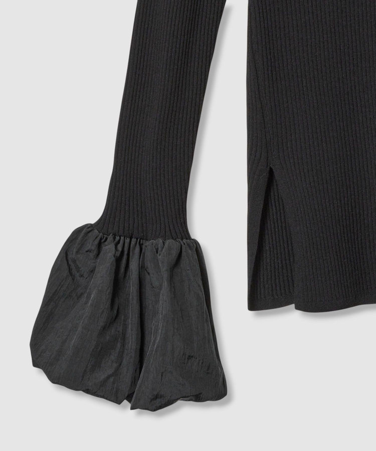 allureville タフタバルーンスリーブコンビプルオーバー ブラック (95)