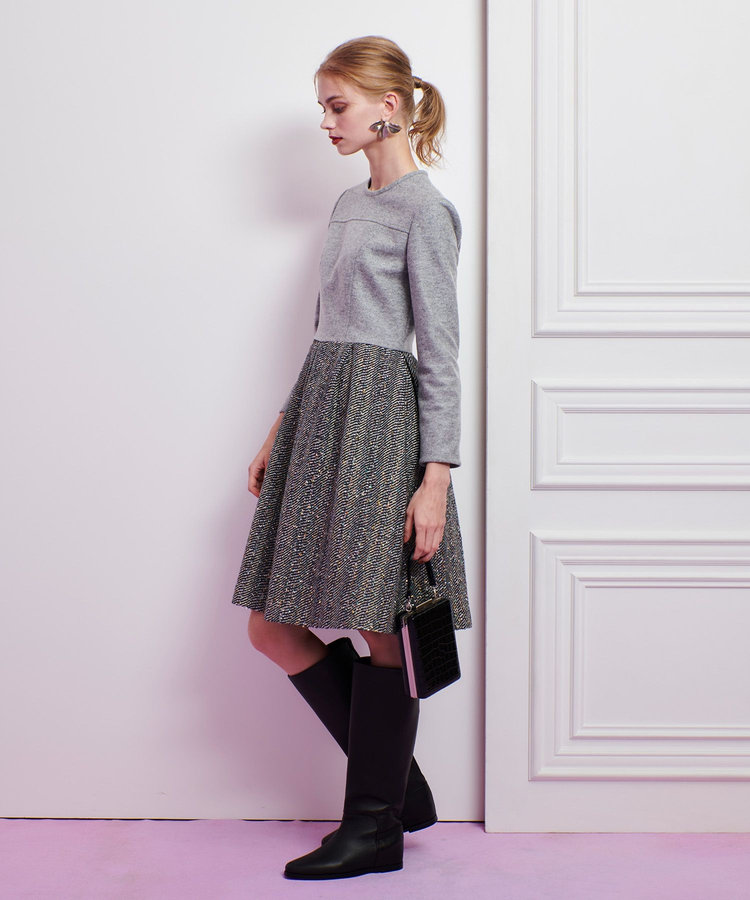 LOULOU WILLOUGHBY 【LOULOU WILLOUGHBY】LINTONラメツイードワンピース グレー (92)