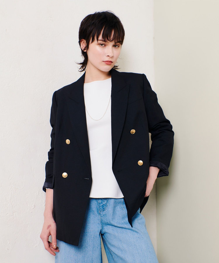 allureville シャークスキンダブルブレストジャケット ネイビー (65)