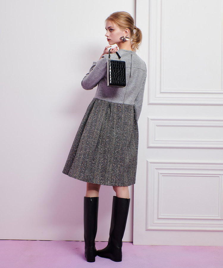 LOULOU WILLOUGHBY 【LOULOU WILLOUGHBY】LINTONラメツイードワンピース グレー (92)