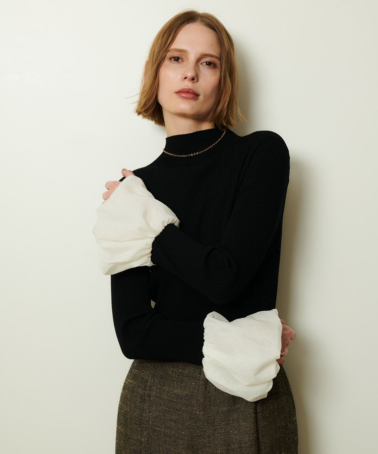 allureville タフタバルーンスリーブコンビプルオーバー ブラック系 (98)