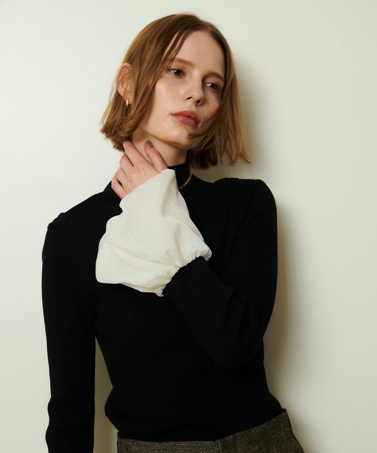 allureville タフタバルーンスリーブコンビプルオーバー ブラック系 (98)