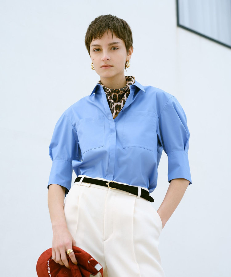 allureville コットン混ストレッチブロードシャツ サックス (63)