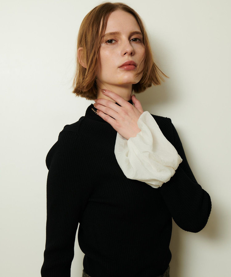 allureville タフタバルーンスリーブコンビプルオーバー ブラック系 (98)