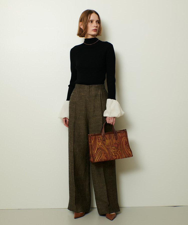 allureville タフタバルーンスリーブコンビプルオーバー ブラック系 (98)