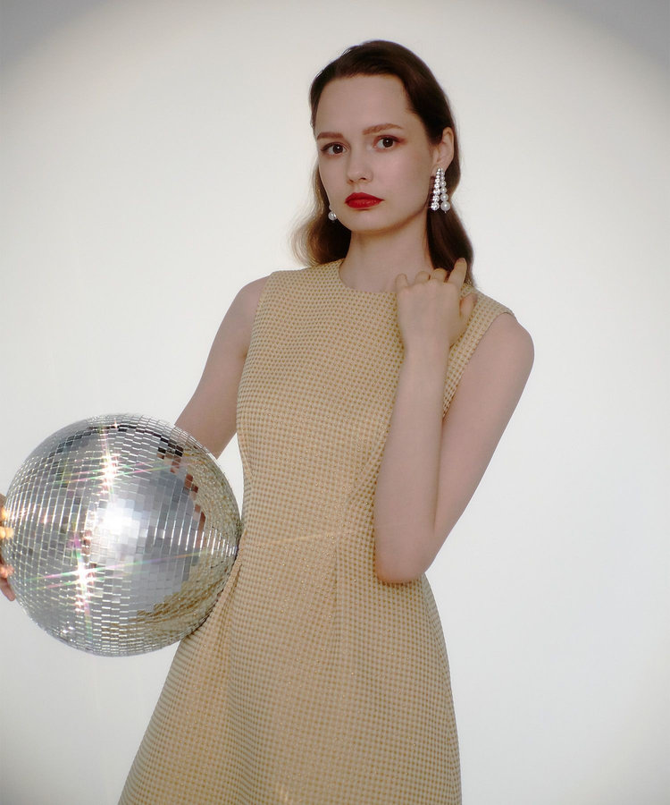 LOULOU WILLOUGHBY 【LOULOU WILLOUGHBY】スパークルジャガードノースリーブワンピース イエロー (21)