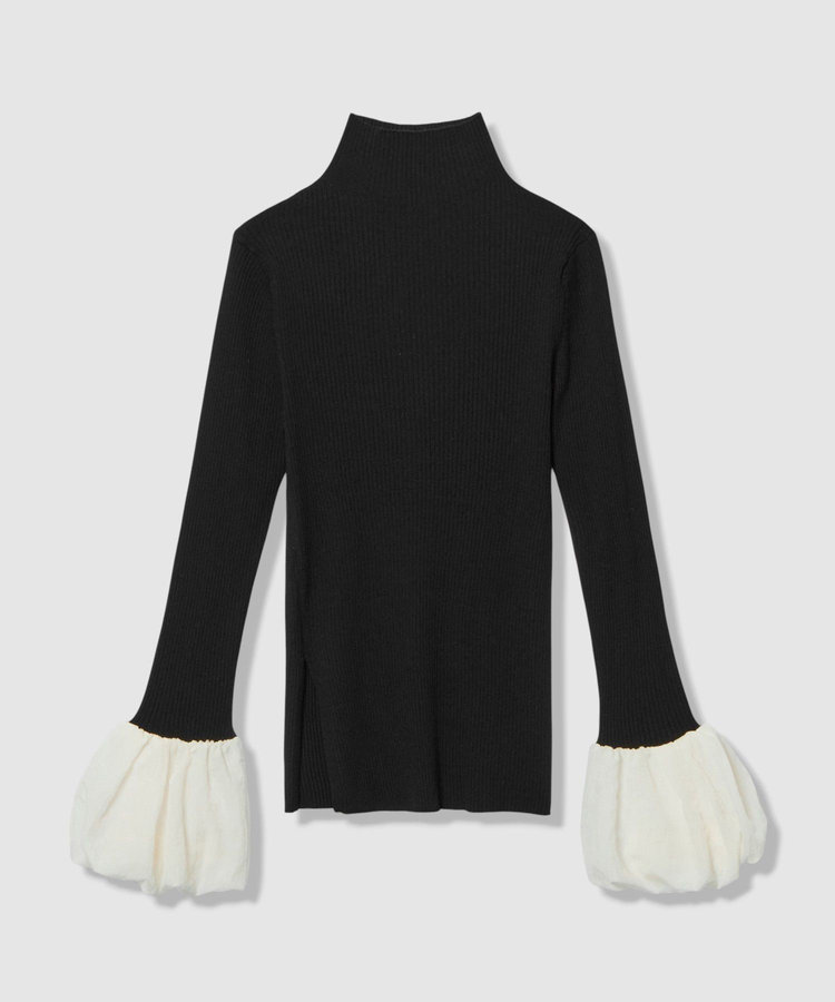 allureville タフタバルーンスリーブコンビプルオーバー ブラック系 (98)