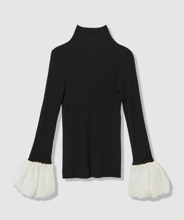 allureville タフタバルーンスリーブコンビプルオーバー ブラック系 (98)