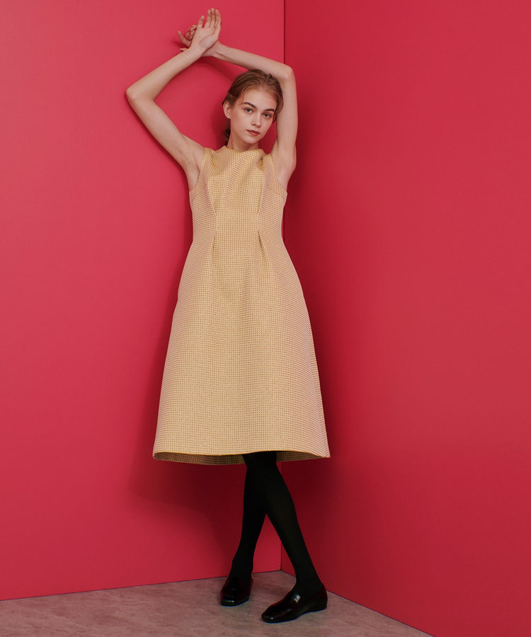 LOULOU WILLOUGHBY 【LOULOU WILLOUGHBY】スパークルジャガードノースリーブワンピース イエロー (21)