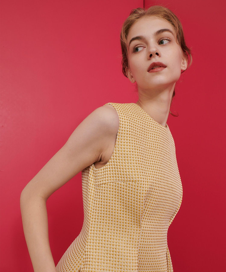 LOULOU WILLOUGHBY 【LOULOU WILLOUGHBY】スパークルジャガードノースリーブワンピース イエロー (21)
