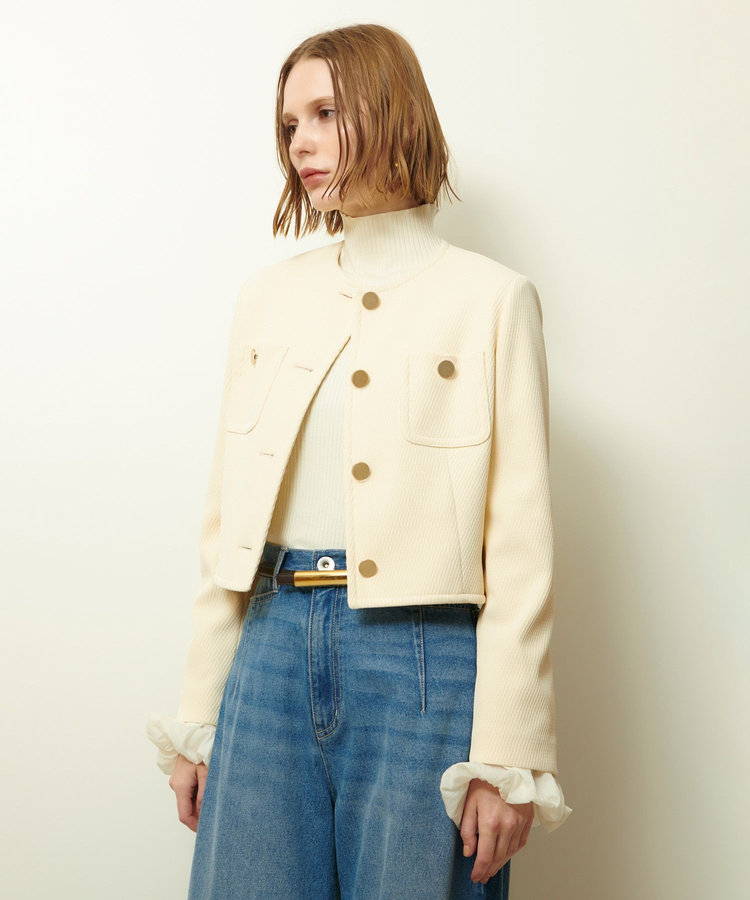 【未使用】アルアバイル　allureville ノーカラージャケット　金ボタン セール】リバーダブルクロスノーカーラージャケット（ノーカラー