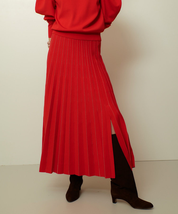 allureville ソウバリシアーコンビプリーツスカート レッド (43)