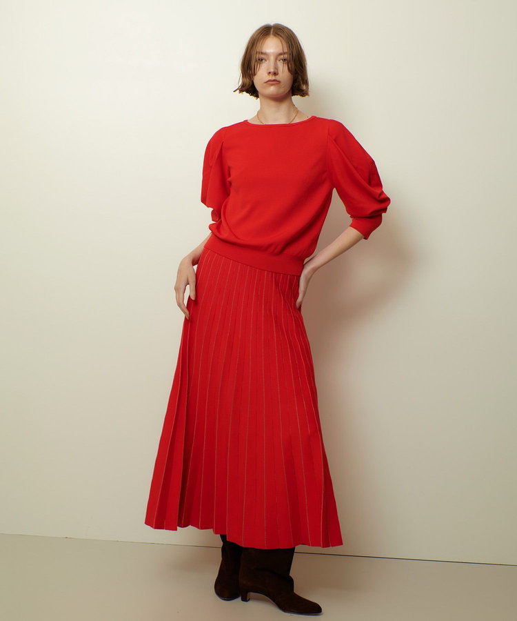 allureville ソウバリシアーコンビプリーツスカート レッド (43)
