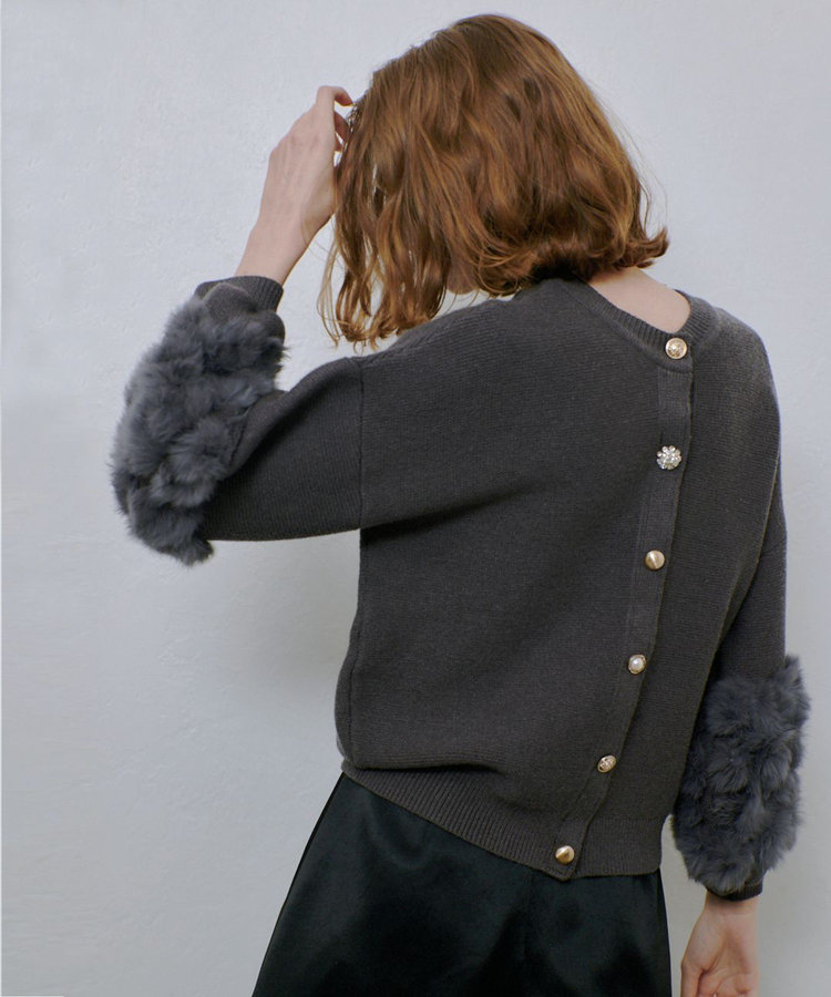 allureville ラビットカフクレイジー釦2WAYプルオーバー グレー (92)