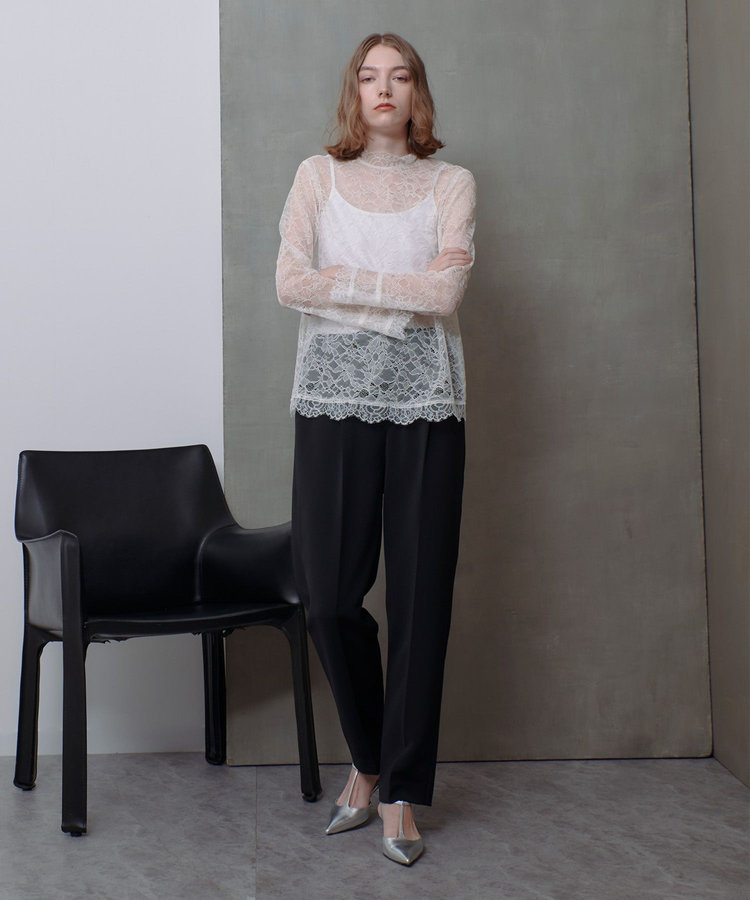 allureville ダブルクロスタックテーパードパンツ ブラック (95)