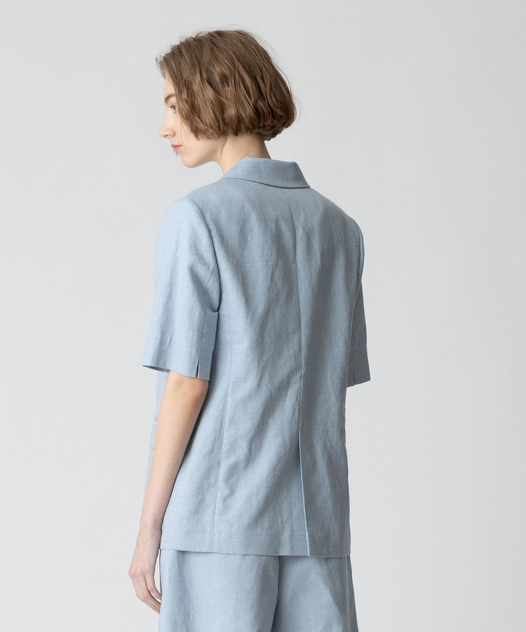 allureville 【セットアップ対応可能】リネンコンシャークスキンハーフスリーブジャケット サックス (63)