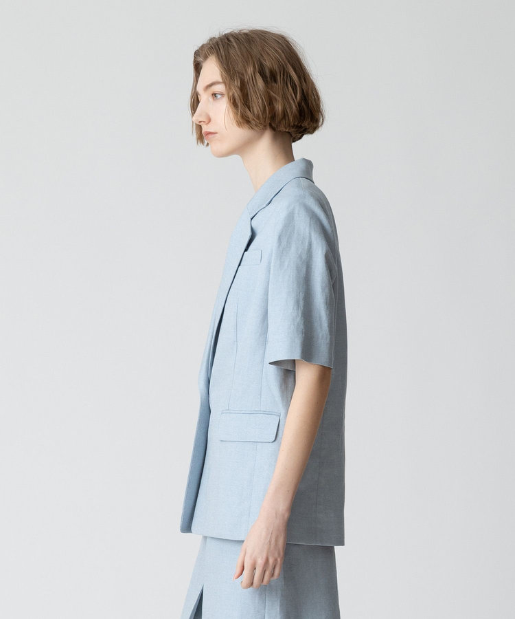 allureville 【セットアップ対応可能】リネンコンシャークスキンハーフスリーブジャケット サックス (63)