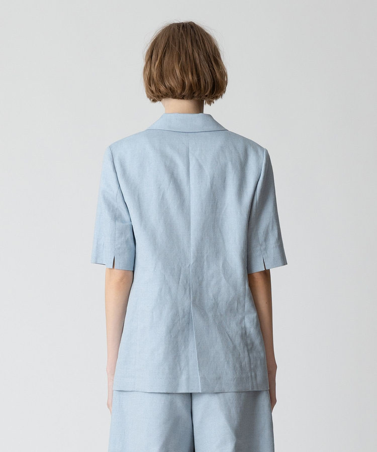 allureville 【セットアップ対応可能】リネンコンシャークスキンハーフスリーブジャケット サックス (63)