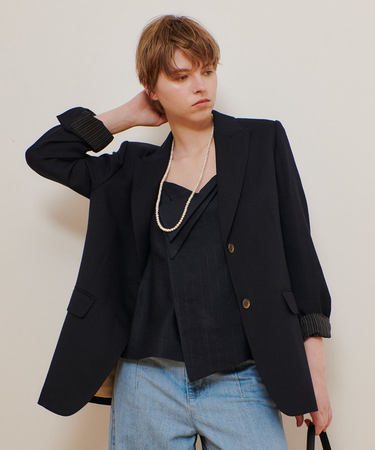 allureville リネンライクテーラードジャケット ネイビー (65)