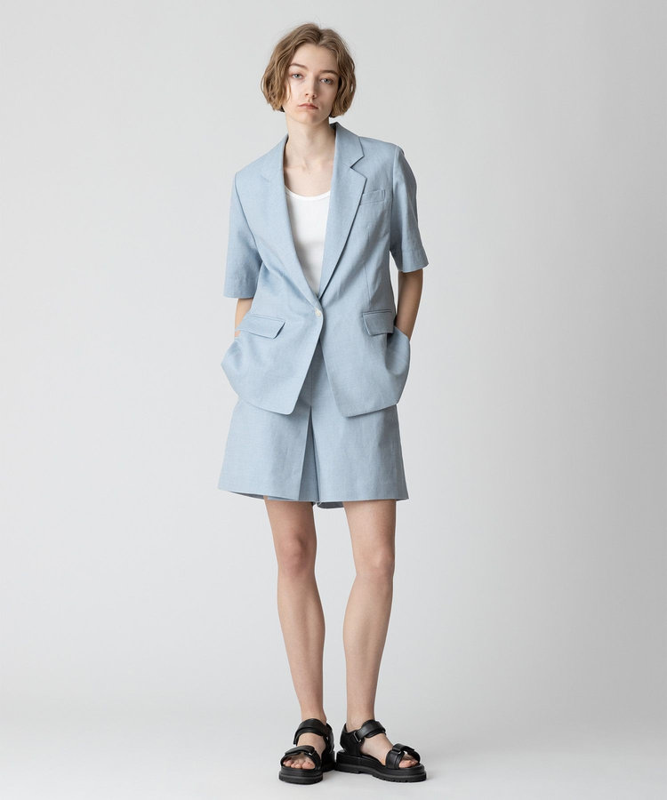 allureville 【セットアップ対応可能】リネンコンシャークスキンショートパンツ サックス (63)