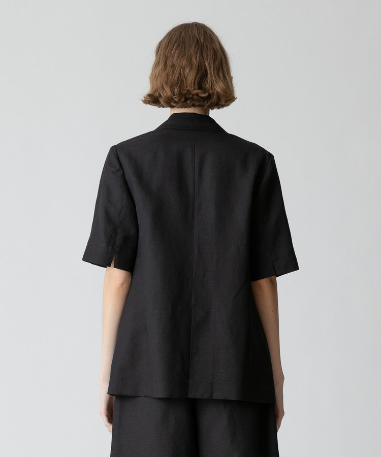 allureville 【セットアップ対応可能】リネンコンシャークスキンハーフスリーブジャケット ブラック (95)
