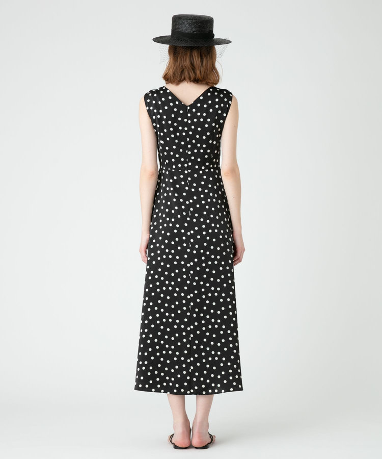 LOULOU WILLOUGHBY 【LOULOU WILLOUGHBY】サテンドットノースリーブワンピース ブラック (95)