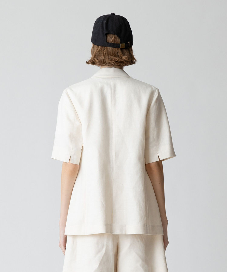 allureville 【セットアップ対応可能】リネンコンシャークスキンハーフスリーブジャケット オフホワイト (02)