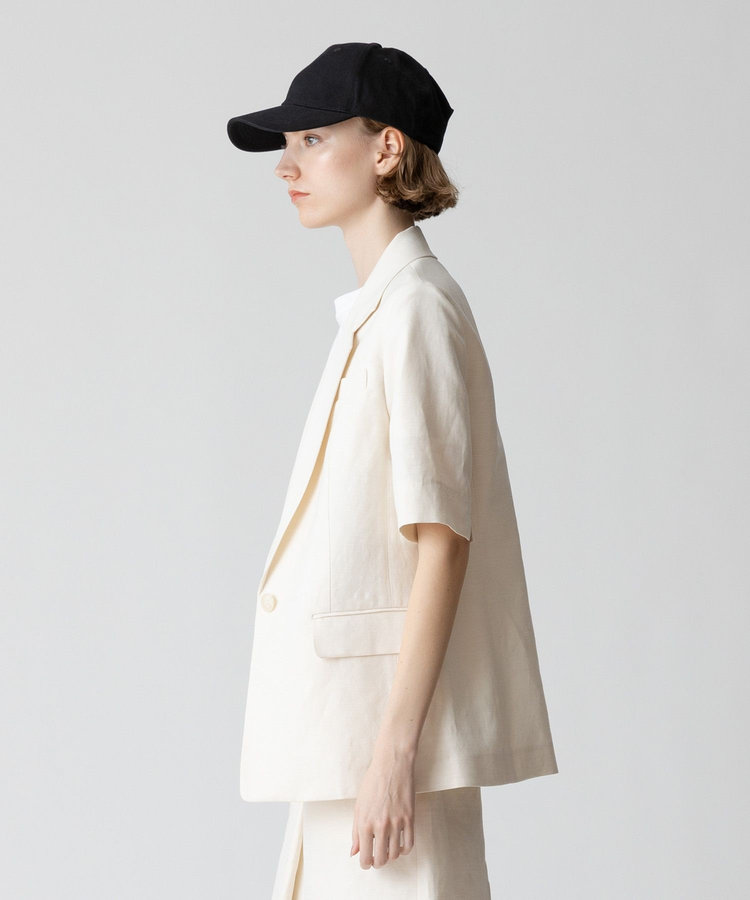 allureville 【セットアップ対応可能】リネンコンシャークスキンハーフスリーブジャケット オフホワイト (02)