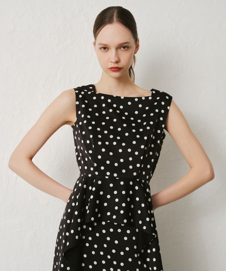 LOULOU WILLOUGHBY 【LOULOU WILLOUGHBY】サテンドットノースリーブワンピース ブラック (95)