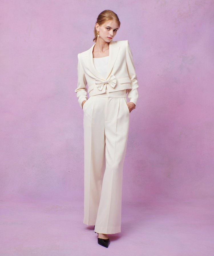 LOULOU WILLOUGHBY 【LOULOU WILLOUGHBY】ダブルクロスハイウエストサロペットパンツ オフホワイト (02)