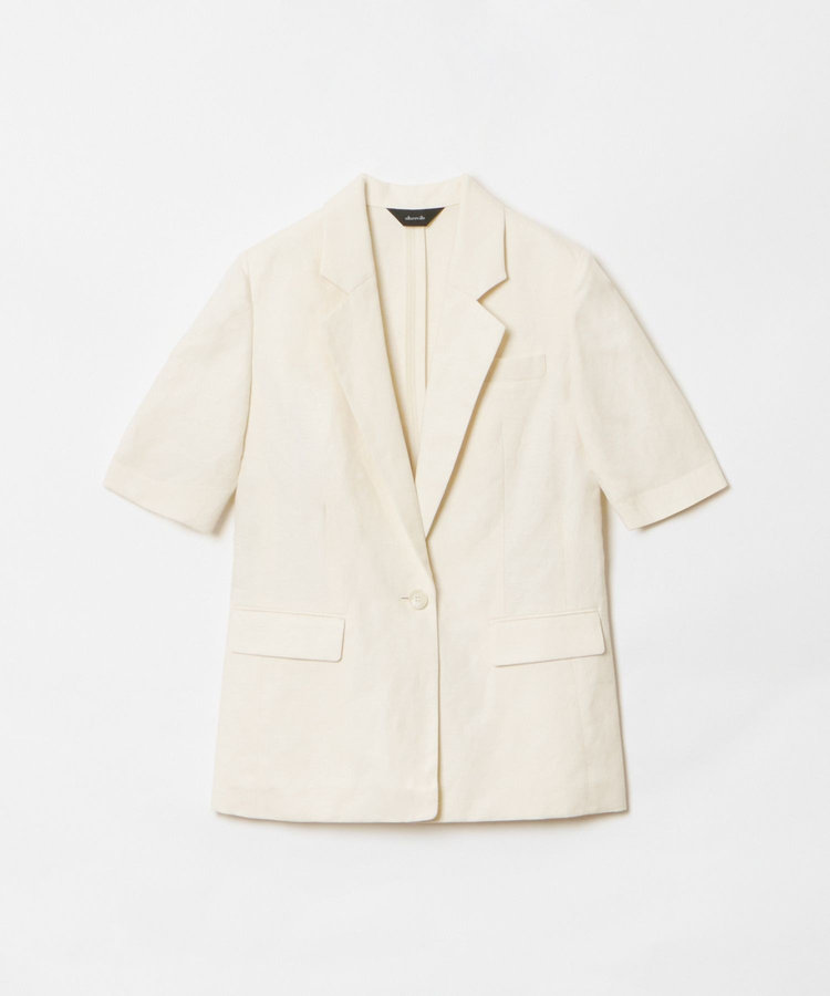allureville 【セットアップ対応可能】リネンコンシャークスキンハーフスリーブジャケット オフホワイト (02)