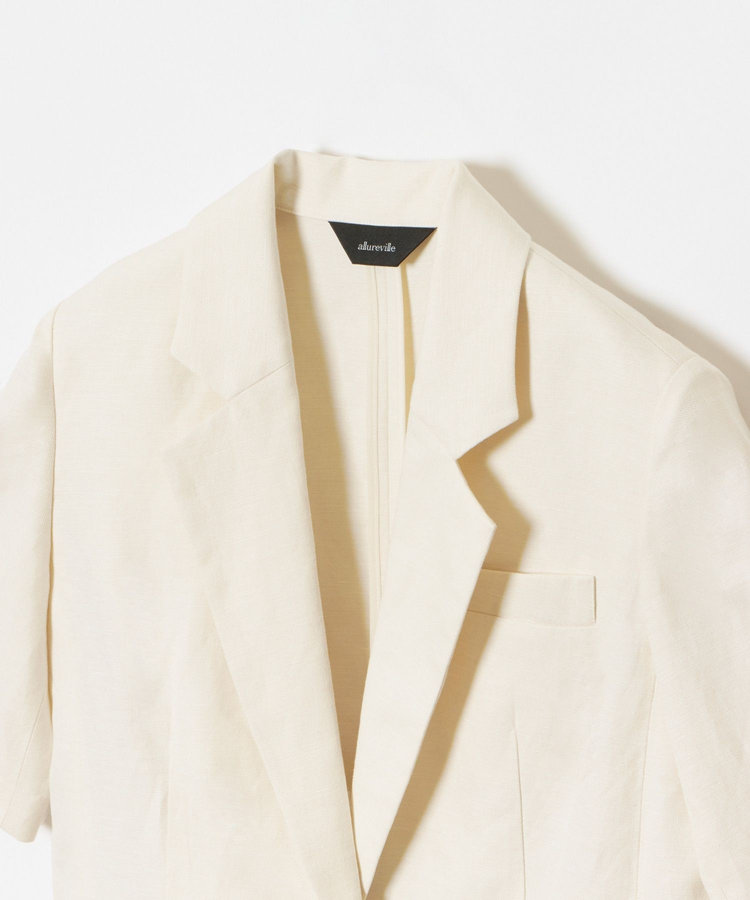 allureville 【セットアップ対応可能】リネンコンシャークスキンハーフスリーブジャケット オフホワイト (02)