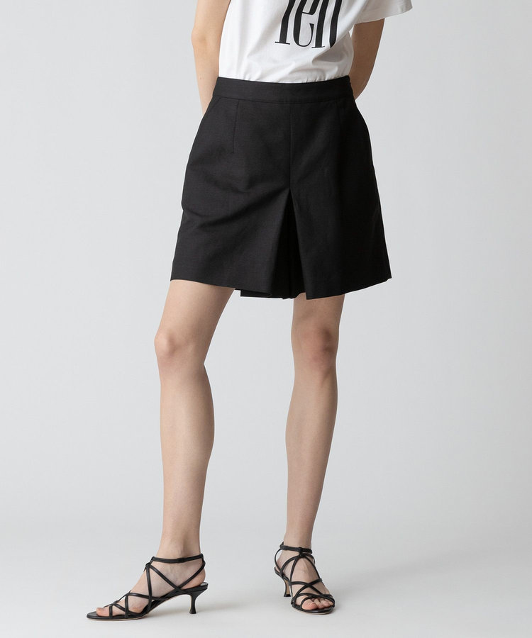 allureville 【セットアップ対応可能】リネンコンシャークスキンショートパンツ ブラック (95)