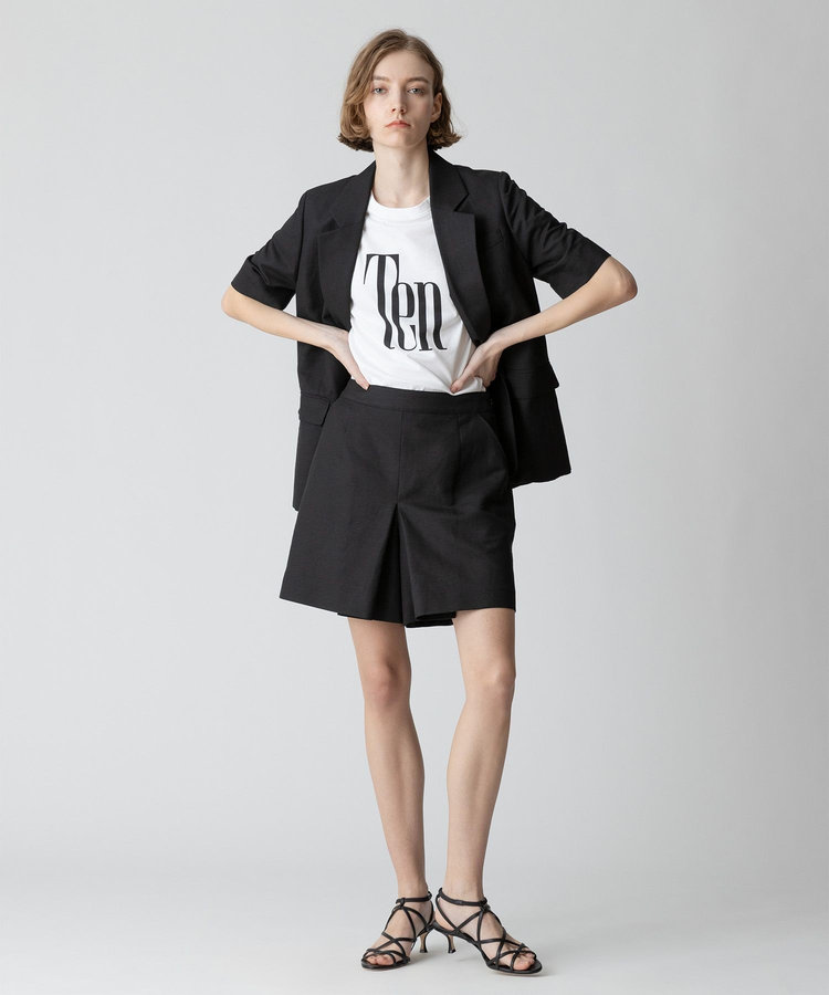 allureville 【セットアップ対応可能】リネンコンシャークスキンショートパンツ ブラック (95)