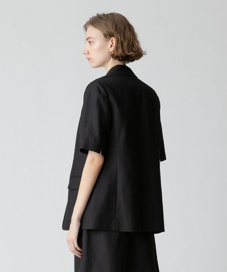 allureville 【セットアップ対応可能】リネンコンシャークスキンハーフスリーブジャケット ブラック (95)