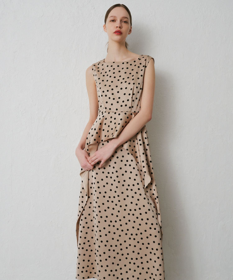 LOULOU WILLOUGHBY 【LOULOU WILLOUGHBY】サテンドットノースリーブワンピース ベージュ (11)