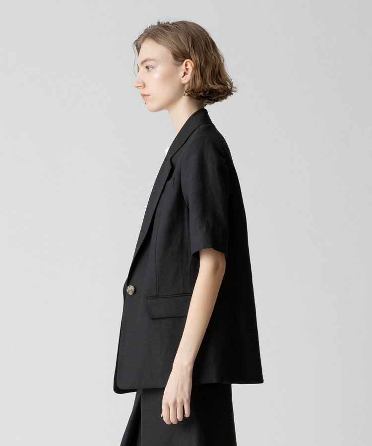 allureville 【セットアップ対応可能】リネンコンシャークスキンハーフスリーブジャケット ブラック (95)
