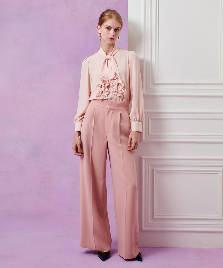 LOULOU WILLOUGHBY 【LOULOU WILLOUGHBY】ダブルクロスハイウエストサロペットパンツ ピンク (41)