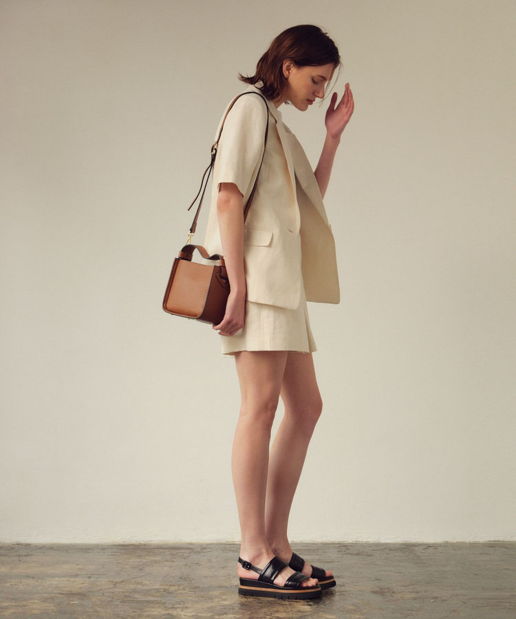 allureville 【セットアップ対応可能】リネンコンシャークスキンハーフスリーブジャケット オフホワイト (02)