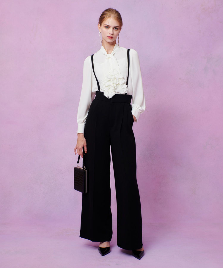 LOULOU WILLOUGHBY 【LOULOU WILLOUGHBY】ダブルクロスハイウエストサロペットパンツ ブラック (95)