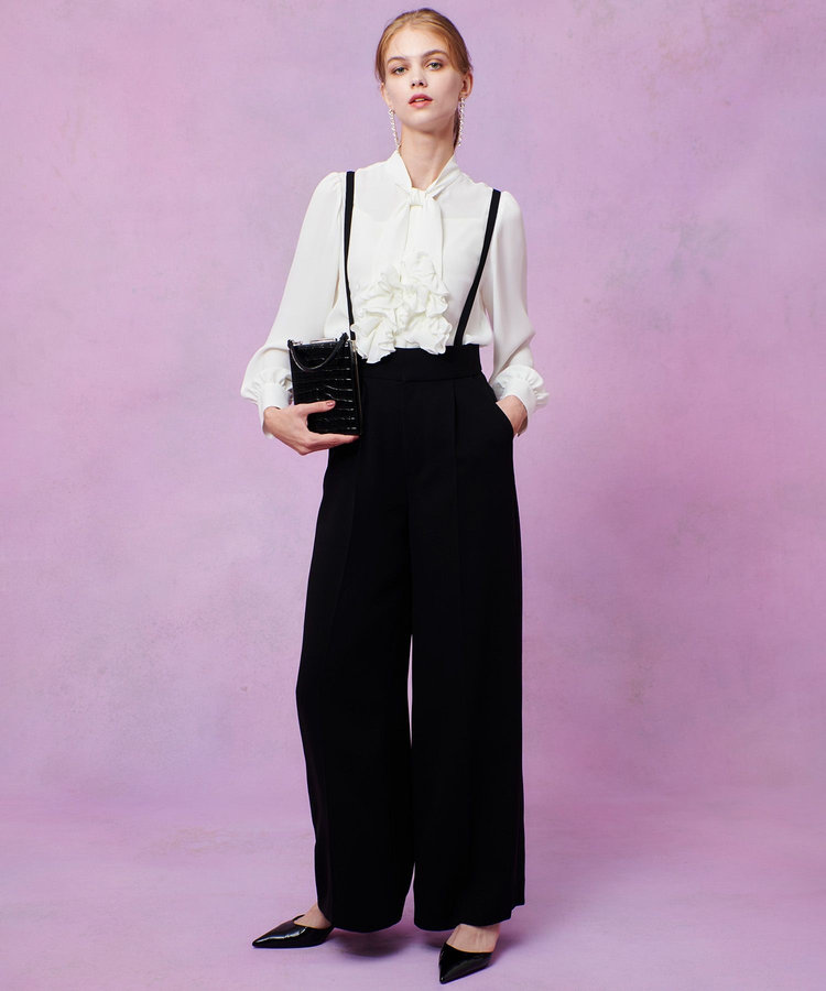 LOULOU WILLOUGHBY 【LOULOU WILLOUGHBY】ダブルクロスハイウエストサロペットパンツ ブラック (95)