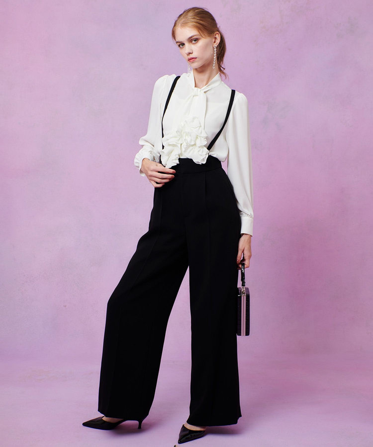 LOULOU WILLOUGHBY 【LOULOU WILLOUGHBY】ダブルクロスハイウエストサロペットパンツ ブラック (95)