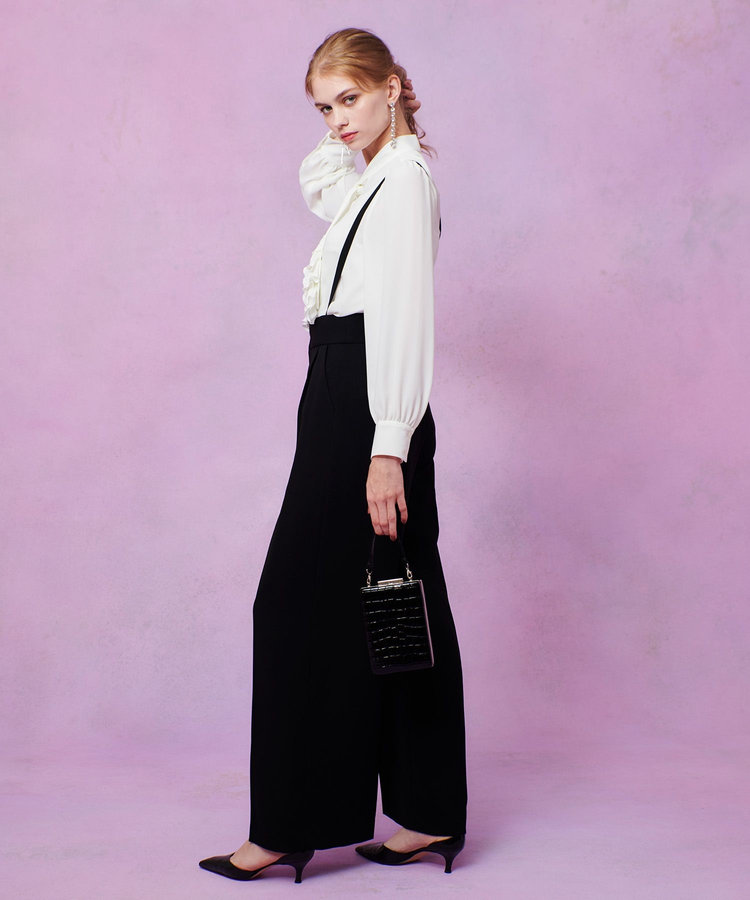 LOULOU WILLOUGHBY 【LOULOU WILLOUGHBY】ダブルクロスハイウエストサロペットパンツ ブラック (95)