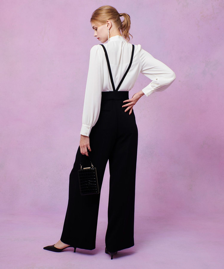 LOULOU WILLOUGHBY 【LOULOU WILLOUGHBY】ダブルクロスハイウエストサロペットパンツ ブラック (95)